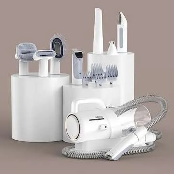 sckang Pet Clipper Grooming & Pet Grooming Vacuum Kit,Low Noise Technology Picks Up 99% Pet Hair,7 in 1 Proven Grooming Tools with Nail Grinder,2.3L Capacity Pet Hair Dust Cup (White)