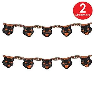 Beistle Vintage Halloween Cat Banners - 2 Pack, 7.5"x4'