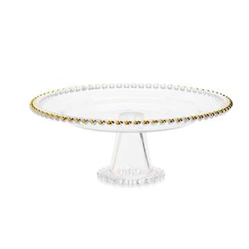 Two's Company Golden Beads Electrolated Pedestal Tray for Desserts