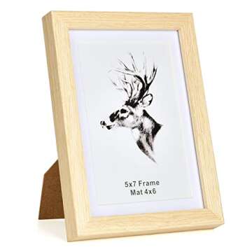 Yaetm 5x7 Oak Picture Frame with Mat for 4x6 Set of 4, Natural Solid Oak Wood Photo Frames 5 x 7 wit...