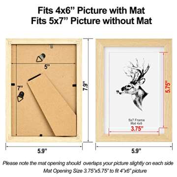 Yaetm 5x7 Oak Picture Frame with Mat for 4x6 Set of 4, Natural Solid Oak Wood Photo Frames 5 x 7 with Tempered Glass, Display on Tabletop or Wall Mounting