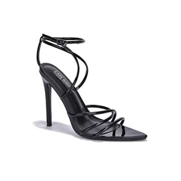 Cape Robbin Ada Strappy Pointy Open Toe Ankle Strap Stiletto Heel Sandals Black (Black, 9)