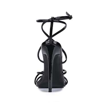 Cape Robbin Ada Strappy Pointy Open Toe Ankle Strap Stiletto Heel Sandals Black (Black, 9)