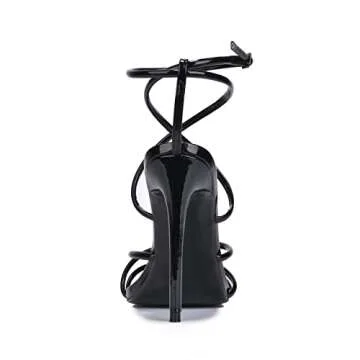 Cape Robbin Ada Strappy Pointy Open Toe Ankle Strap Stiletto Heel Sandals Black (Black, 9)