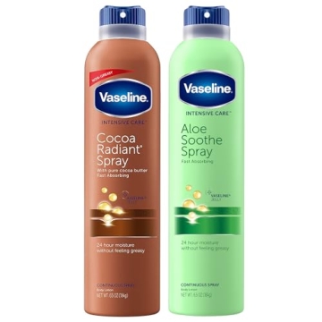 Vaseline Cocoa Radiant Spray + Aloe Soothe Spray Variety 2-Pack – Non-Greasy, Fast-Absorbing All-O...