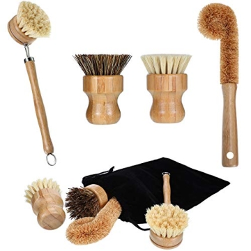 Bamboo Scrub Brush Set for Dishes and Pots