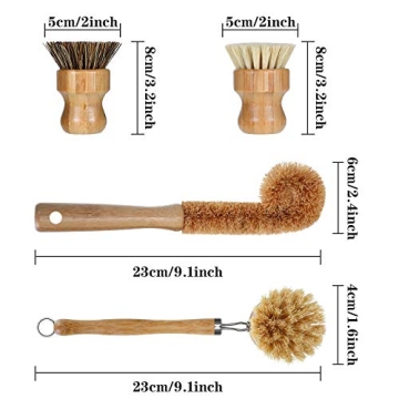 Bamboo Scrub Brush Set for Dishes and Pots