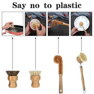 Bamboo Scrub Brush Set for Dishes and Pots