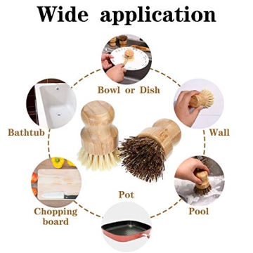 Bamboo Scrub Brush Set for Dishes and Pots