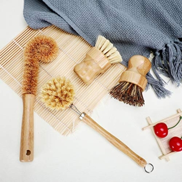 Bamboo Scrub Brush Set for Dishes and Pots