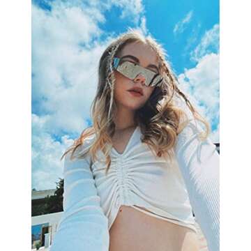 AIEYEZO Modern Fashion Rimless Futuristic Wrap Around Sunglasses Women Men Cyberpunk Visor Sun Glasses Trendy Future Shades (Silver/Silver Mirrored)