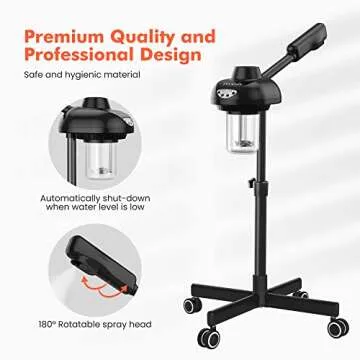 TASALON Steamer on Wheels for Professional Skin Rejuvenation, Facial Steamer Kit for Home, Spa, Clinic - Warm Mist, Ozone Face Humidifier - Pore Opener and Cleanser-Black