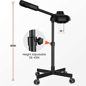 TASALON Steamer on Wheels for Professional Skin Rejuvenation, Facial Steamer Kit for Home, Spa, Clinic - Warm Mist, Ozone Face Humidifier - Pore Opener and Cleanser-Black