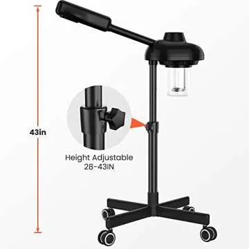 TASALON Steamer on Wheels for Professional Skin Rejuvenation, Facial Steamer Kit for Home, Spa, Clinic - Warm Mist, Ozone Face Humidifier - Pore Opener and Cleanser-Black