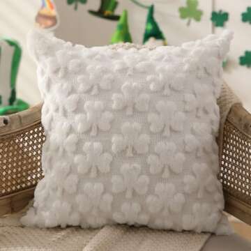 DFXSZ St Patricks Day Pillow Covers 18x18 inch Set of 2 St Patricks Day Decorations Cream White Shamrock Soft Plush Faux Fur Jacquard Throw Pillows for Sofa Holiday Festivals Home Decor PTK021B18