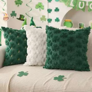 DFXSZ St Patricks Day Pillow Covers 18x18 inch Set of 2 St Patricks Day Decorations Cream White Shamrock Soft Plush Faux Fur Jacquard Throw Pillows for Sofa Holiday Festivals Home Decor PTK021B18