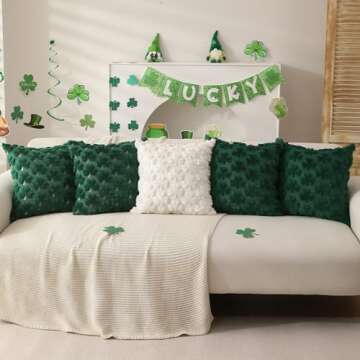 DFXSZ St Patricks Day Pillow Covers 18x18 inch Set of 2 St Patricks Day Decorations Cream White Shamrock Soft Plush Faux Fur Jacquard Throw Pillows for Sofa Holiday Festivals Home Decor PTK021B18