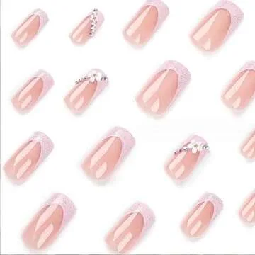 Foccna 3D Flower French Press On Nails - 24 Piece Set