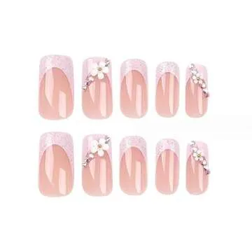 Foccna 3D Flower French Press On Nails - 24 Piece Set