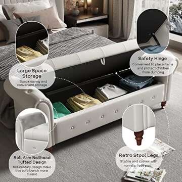 NIOIIKIT Stylish 63'' Storage Ottoman with Ample Storage