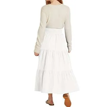 BZB Womens Maxi Skirts Elastic High Waisted A Line Flowy Swing Pleated Beach Midi Skirts White