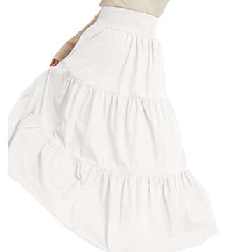BZB Womens Maxi Skirts Elastic High Waisted A Line Flowy Swing Pleated Beach Midi Skirts White