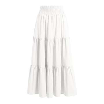 BZB Womens Maxi Skirts Elastic High Waisted A Line Flowy Swing Pleated Beach Midi Skirts White