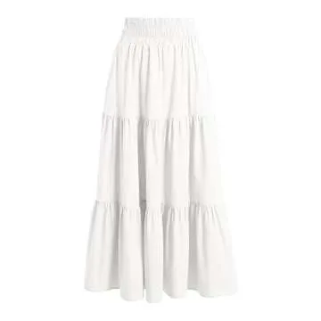 BZB Womens Maxi Skirts Elastic High Waisted A Line Flowy Swing Pleated Beach Midi Skirts White