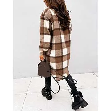 SeekMe Women's Plaid Brushed Wool Shacket for Cozy Style