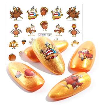 Fall Nail Stickers Autumn Maple Leaf Nail Art Decals Thanksgiving Day Water Decal Transfer Slider Se...