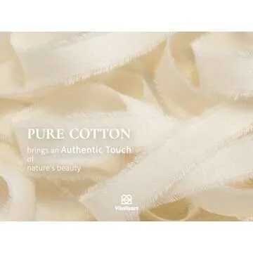 Vitalizart White Cotton Ribbon Handmade Fringe 5/8" x 21 Yd Cream Pure Natural Cotton Ribbons for Gift Wrapping Wedding Invites Bridal Shower Bouquets Holiday Decor