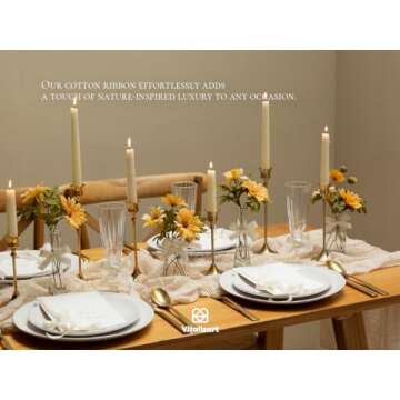 Vitalizart White Cotton Ribbon Handmade Fringe 5/8" x 21 Yd Cream Pure Natural Cotton Ribbons for Gift Wrapping Wedding Invites Bridal Shower Bouquets Holiday Decor