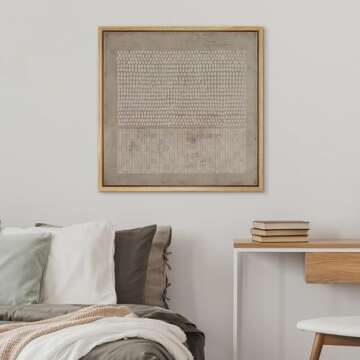 SIGNWIN Framed Canvas Print Wall Art Gunge Dark Pastel Geometric Pattern Abstract Shapes Illustrations Modern Art Decorative Boho Relax/Zen Nordic for Living Room, Bedroom, Office - 16"x16" Natural