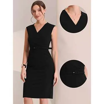 Allegra K Women's Sleeveless V Neck Business Office Pencil Dress in Black