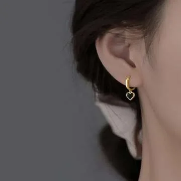 SLUYNZ Solid 925 Sterling Silver Black Heart Hoop Earrings for Women Teen Girls Love Heart Hoop Earrings Huggie (B-Gold Plated)