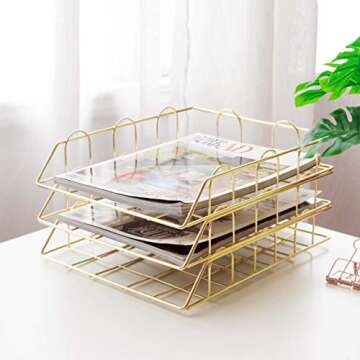 Jolitac Rose Gold 4-Tier Stackable Paper Tray Desk Organizer for Stylish Organization