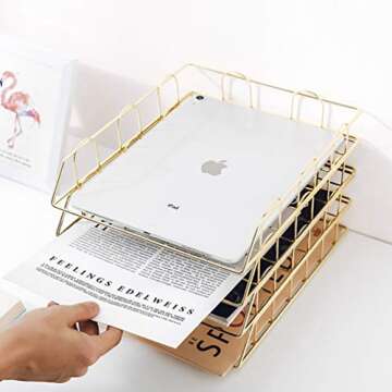 Jolitac Rose Gold 4-Tier Stackable Paper Tray Organizer
