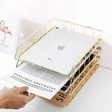 Jolitac Rose Gold 4-Tier Stackable Paper Tray Organizer