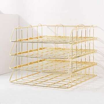 Jolitac Rose Gold 4-Tier Stackable Paper Tray Organizer