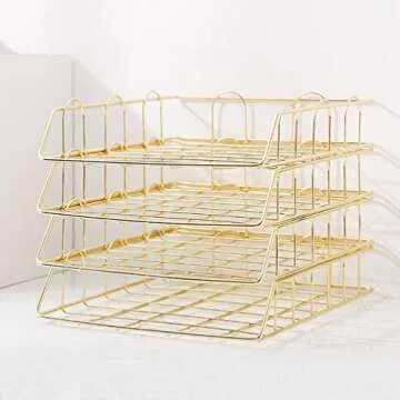 Jolitac Rose Gold 4-Tier Stackable Paper Tray Organizer