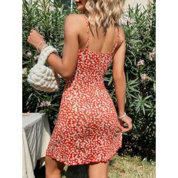 Floerns Women's Summer Floral Cherry Print A Line Short Cami Dress