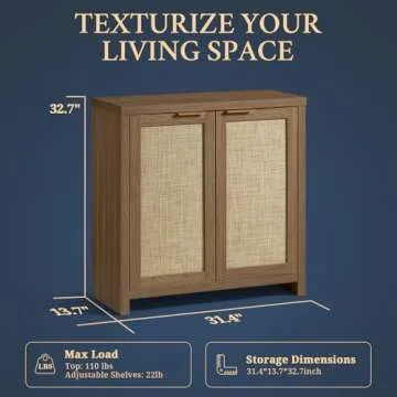 OAKHAM HOME Hampstead Storage Sideboard Cabinet with Rattan Doors and Adjustable Shelves, Buffet Kitchen Cabinet Cupboard Console for Living Room