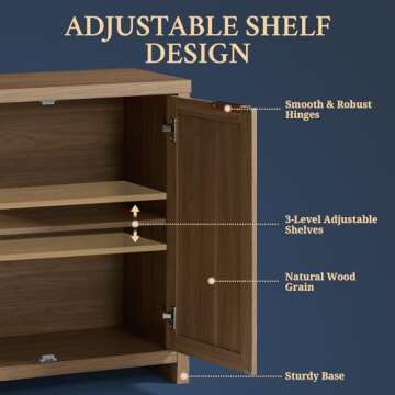 OAKHAM HOME Hampstead Storage Sideboard Cabinet with Rattan Doors and Adjustable Shelves, Buffet Kitchen Cabinet Cupboard Console for Living Room