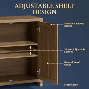 OAKHAM HOME Hampstead Storage Sideboard Cabinet with Rattan Doors and Adjustable Shelves, Buffet Kitchen Cabinet Cupboard Console for Living Room