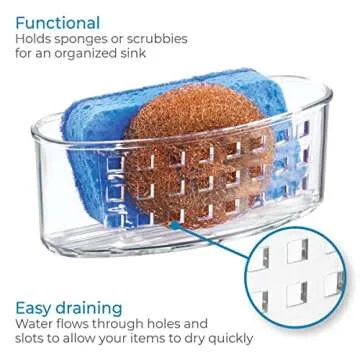 iDesign Plastic Sponge Holder Suction Cups Ideal for Kitchen Sinks and Bathroom Organization, 6.5" x 2.5" x 2.5", Clear
