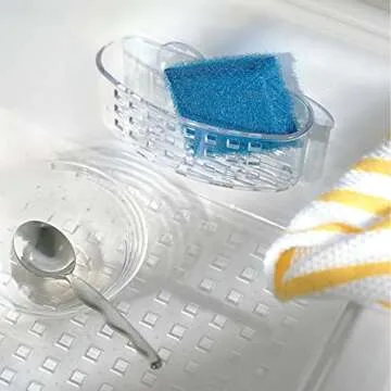 iDesign Plastic Sponge Holder Suction Cups Ideal for Kitchen Sinks and Bathroom Organization, 6.5" x 2.5" x 2.5", Clear