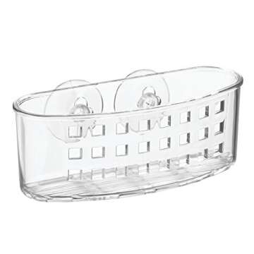 iDesign Plastic Sponge Holder Suction Cups Ideal for Kitchen Sinks and Bathroom Organization, 6.5" x 2.5" x 2.5", Clear