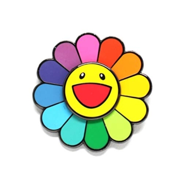 Happy Flower Spinning Hard Enamel Lapel Pin (1.5", Rainbow)