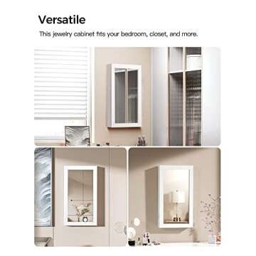 SONGMICS Lockable Jewelry Cabinet Armoire with Mirror, Wall-Mounted Space Saving Jewelry Storage Organizer, White UJJC51WT
