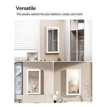 SONGMICS Lockable Jewelry Cabinet Armoire with Mirror, Wall-Mounted Space Saving Jewelry Storage Organizer, White UJJC51WT